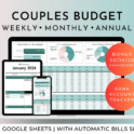 Google Sheets Template | Weekly, Biweekly, Monthly, Annual | 50/30/20 Couple Finance Tracker | Debt Snowball Tracker